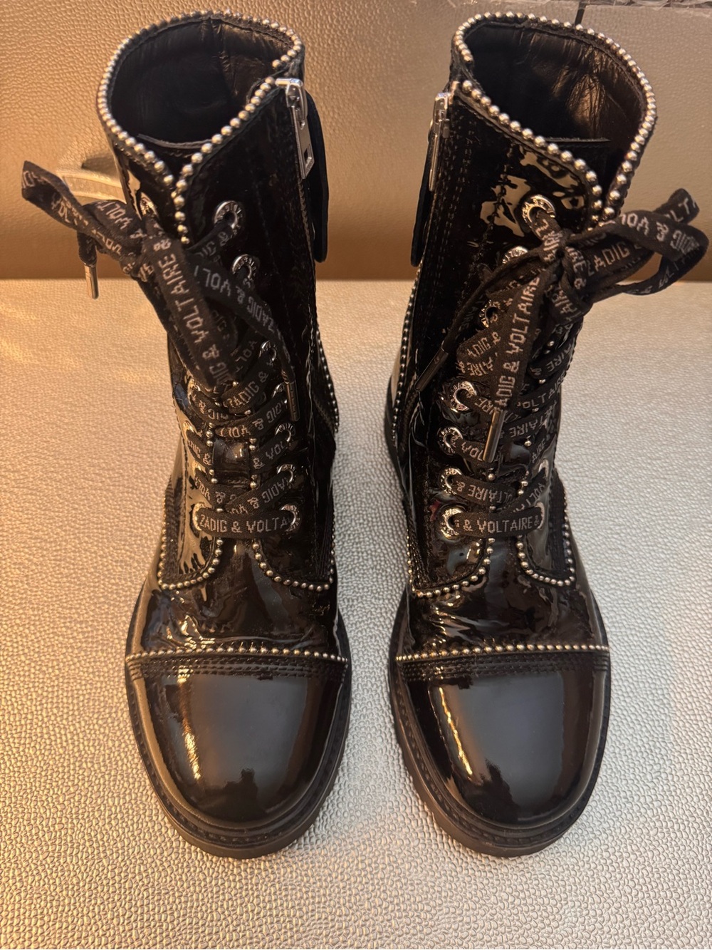 Zadig & Voltaire women's black leather Joe Wrinkle Studs Ankle Boots - Picture 3 of 16